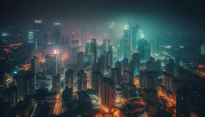 Fototapeta na wymiar Glowing skyscrapers illuminate the modern city skyline at dusk generated by AI