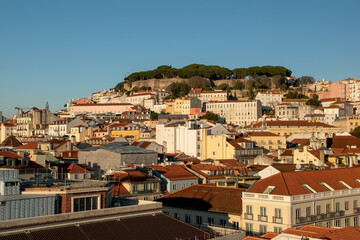 Fototapeta na wymiar European cityscape, view of the rooftops in Portuguese city, Lisbon, Portugal, January 29, 2023