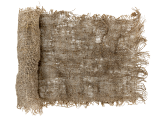 Burlap texture. A piece of torn burlap on a white background. Canvas. Packing material