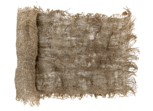 Burlap texture. A piece of torn burlap on a white background. Canvas. Packing material