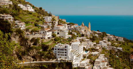 Fototapeta na wymiar Panorama of Praiano town and Amalfi Coast in Campania, Italy