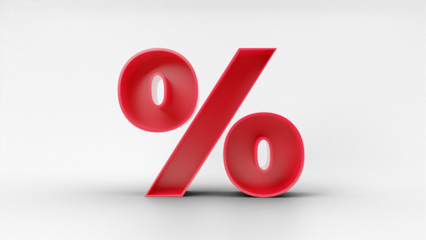 Glossy red 3d percentage symbol isolated on transparent background