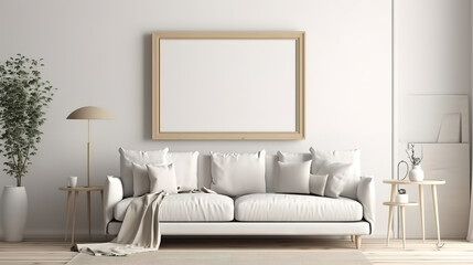 Two poster frame mockup in scandinavian style living room interior. Generative Ai