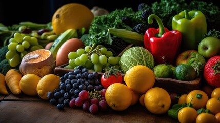 Naklejka na ściany i meble Garden Bounty: Vibrant Stock Photo of Homegrown Organic Fruits and Vegetables. Generative AI
