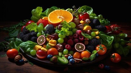 Fototapeta na wymiar Garden Bounty: Vibrant Stock Photo of Homegrown Organic Fruits and Vegetables. Generative AI