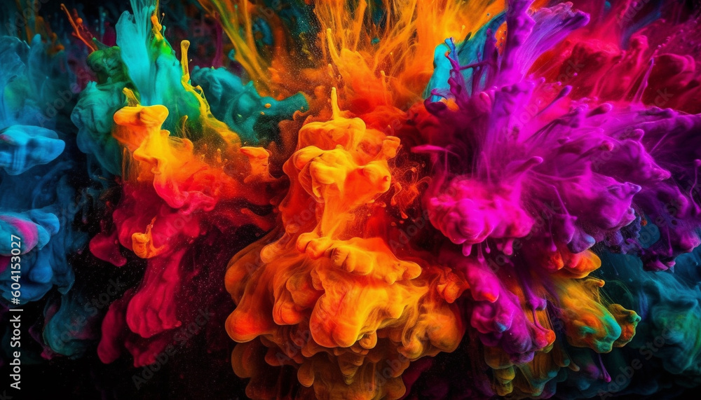 Poster purple liquid wave exploding in futuristic space generated by ai