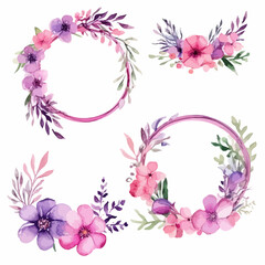 set of watercolor floral ring frame