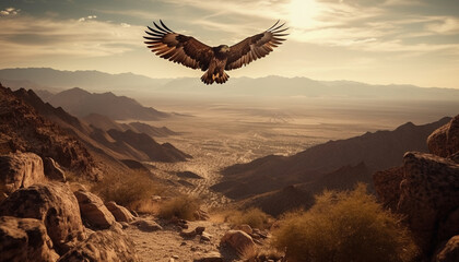 Fototapeta na wymiar Majestic bird of prey flying high above mountains generated by AI