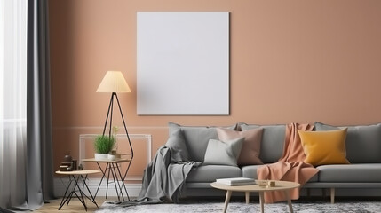 Two poster frame mockup in scandinavian style living room interior. Generative Ai