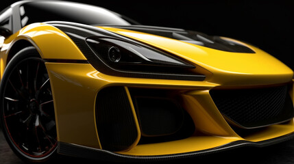 Obraz premium Closeup on front of generic and unbranded car A super yellow sports car background wallpaper illustration. generative ai