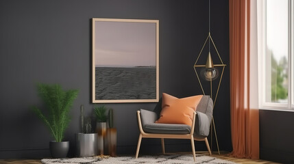Mock up poster frame in modern home interior, Scandinavian style. Generative Ai