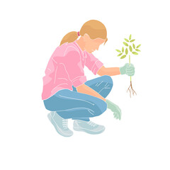 seated woman planting plants