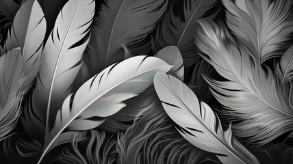 Black feather on white background. Generative Ai