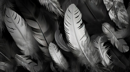 Black feather on white background. Generative Ai