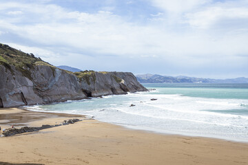 Itzurun.'s beach. Cloudy day in Zumaia, Guipuzkoa, Spain. Zumaia's flysch. 