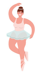 Overweight woman ballerina. Body positive. Self-confidence. Cute flat modern illustration. Character sticker. Png file on transparent background. © unona art