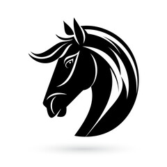Stylized black and white horse head logo template on white background, perfect for businesses or projects related to horses, countryside or rural themes