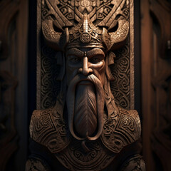 Fototapeta na wymiar Viking wood sculpture