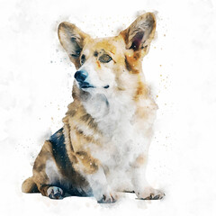 Watercolor corgi dog illustration
