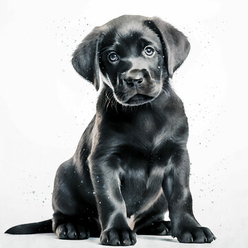 Watercolor dog cute black labrador illustration