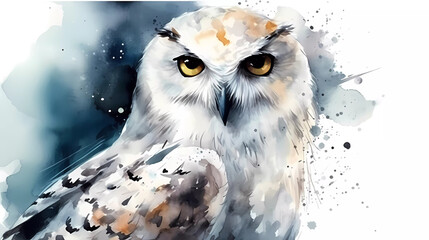 Hedwig White Owl Aquarell Hand Painted Fan Animal Gift Magical Harry Potter AI Generated