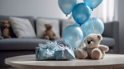 Babyshower Party Event Balloons  Present Gift Its a Girl Boy Pink Blue Teddy Bear AI Generated