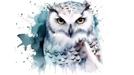 Tuinposter Hedwig White Owl Aquarell Hand Painted Fan Animal Gift Magical Harry Potter AI Generated © Viktory Designs