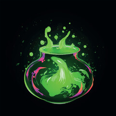 Magic pot with plant power, vector illustration