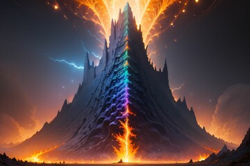 volcano of rainbow lava with Generative AI technology