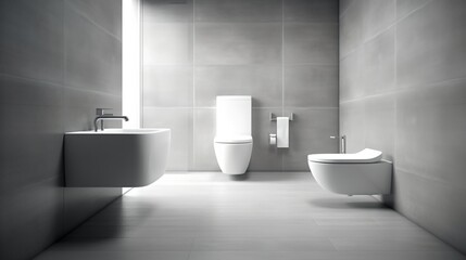 Naklejka na ściany i meble Modern bathroom interior with toilet, generative AI