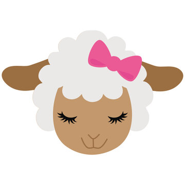 Cute little sheep face vector cartoon illustration