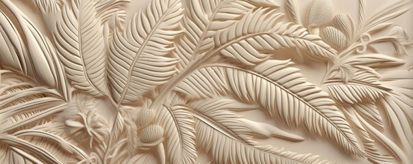  an Abstract Horizontal background, Palm fronds, carved and engraved in ivory. Liquid flow texture. Fluid art Abtract-themed, photorealistic illustrations in JPG. Generative AI