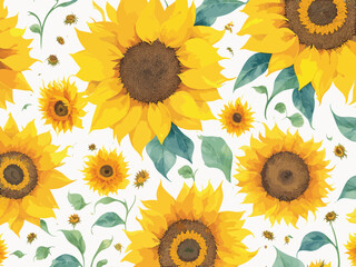 Sunflower seamless pattern isolated on white background