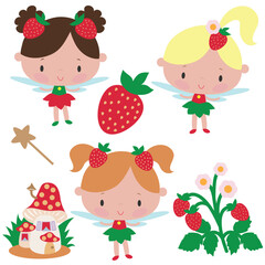 Cute little strawberry fairy vector cartoon illustration
