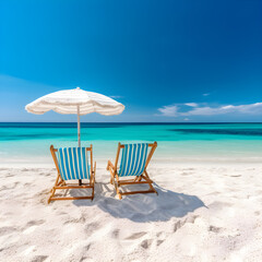 Obraz premium beach chairs and umbrella on the beach