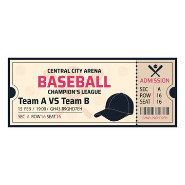 Baseball vector ticket design template. Sports ticket card. Baseball ticket. Sport game competition illustration