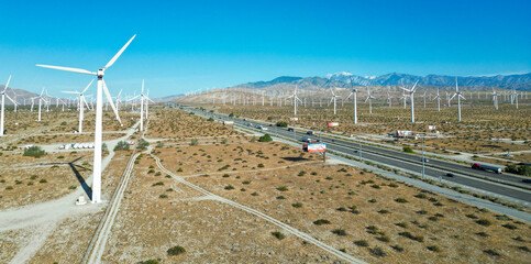 A Windmill Electric Generators Wind Farm near Whitewater Pass and Palm Springs, California, Making Renewable Energy from the Wind in the Desert