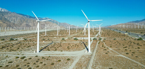A Windmill Electric Generators Wind Farm near Whitewater Pass and Palm Springs, California, Making...