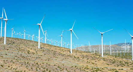 A Windmill Electric Generators Wind Farm near Whitewater Pass and Palm Springs, California, Making Renewable Energy from the Wind in the Desert