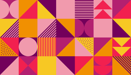 Obraz premium Geometric pattern background, vector multicolor geometry print design with rectangles, squares and circles