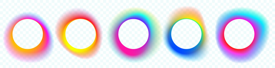 Color gradient circle backgrounds, abstract neon light of color blend shapes, vector bright gradation for logo template. Soft color gradient blend mesh blur of smooth vibrant multicolor, glow circles - 604165662