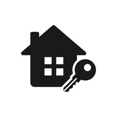 House and key flat icon isolated on white background. Vector illustration