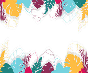 Fototapeta na wymiar Colorful summer background with tropical leaves.