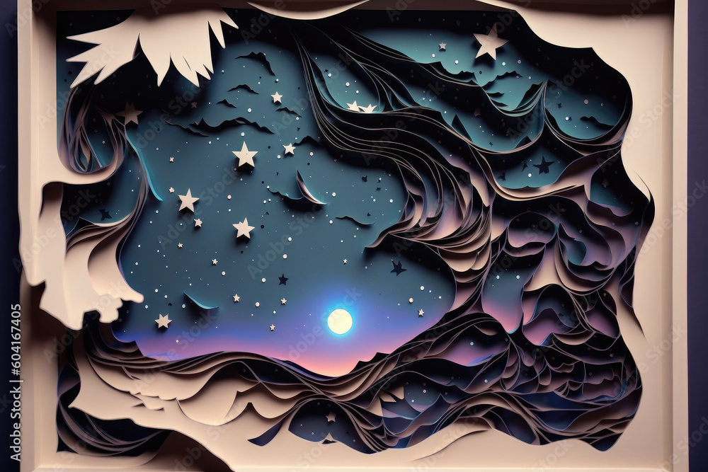 Canvas Prints Paper art starry sky, AI generated