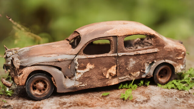 Generative AI. This image is of an old rusty broken toy car, version 2.