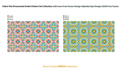 Fabric Flat Ornamental Arabic Pattern Set Collection with Icons Free Vector Design Alphabet Eps Design LOGO Free Vector