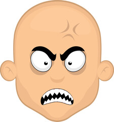 vector illustration face bald man cartoon furious with a vein in his head and sharp teeth
