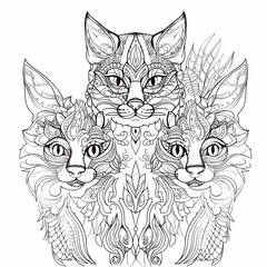 Cats coloring page realistic detailed animal portrait