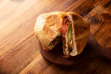 Mexican Torta. Sandwich made with common bread in Mexico, it can be telera, bolillo or bagette,...