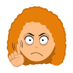 vector illustration face red hair woman cartoon, saying no with a hand gesture